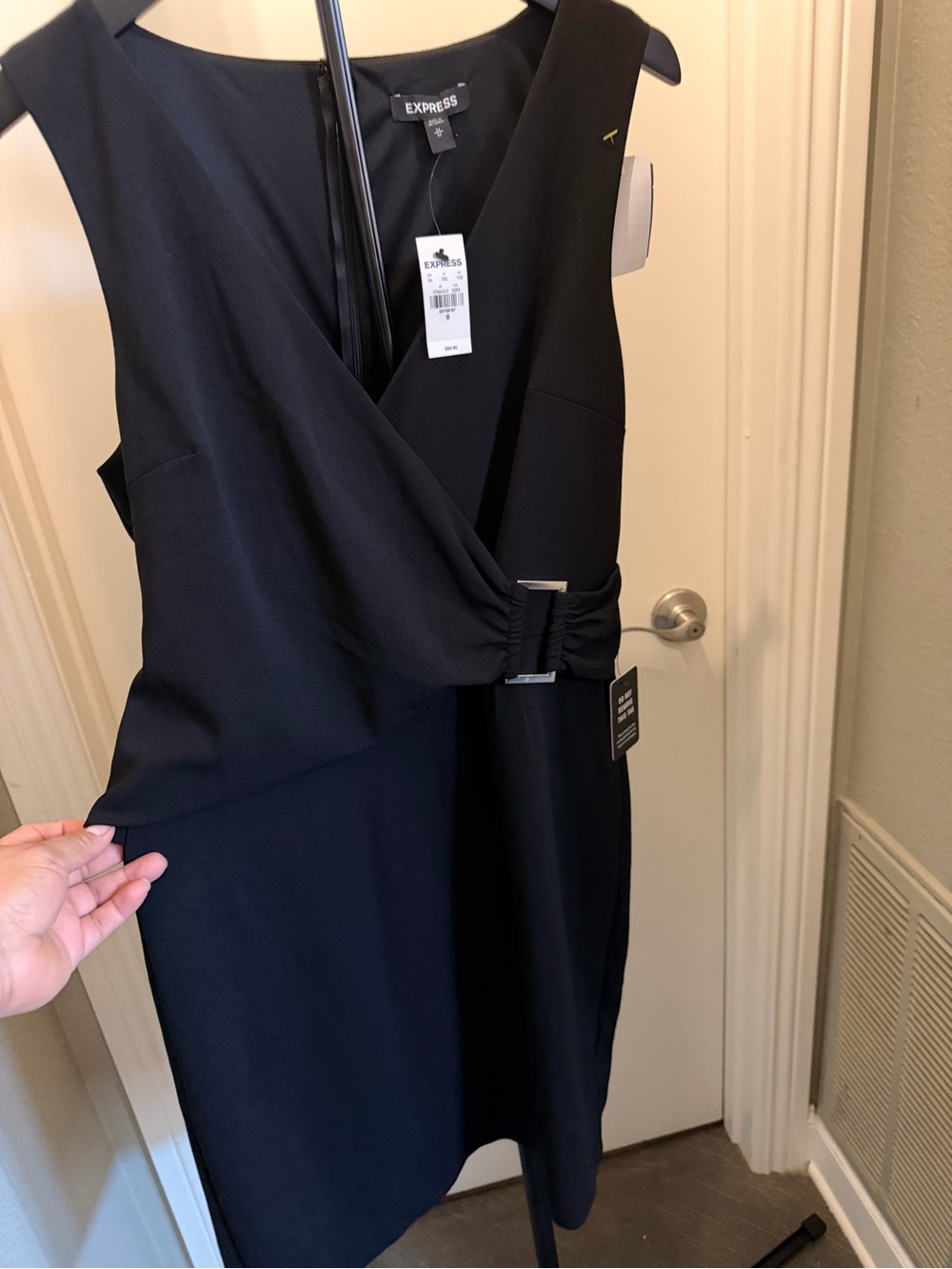 Express Black Sleeveless Wrap Midi Dress with Side Buckle